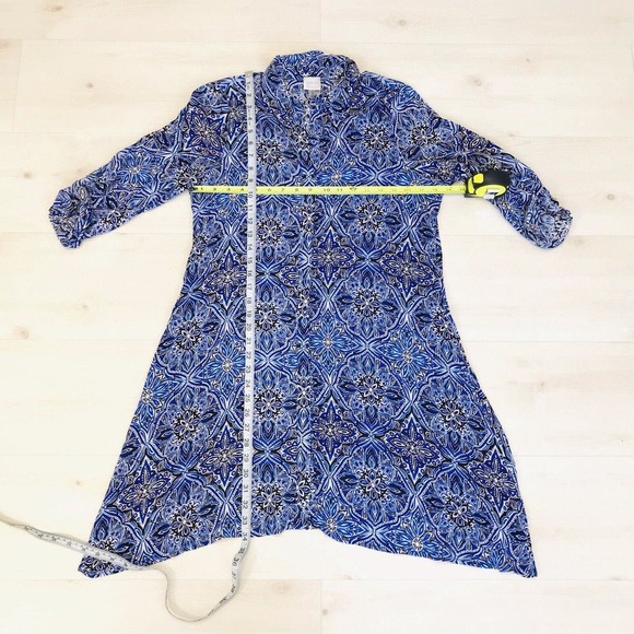 Cupio Handkerchief Hem Dress Button Down Top To Bottom Sz S Blue Black EUC - Picture 8 of 11